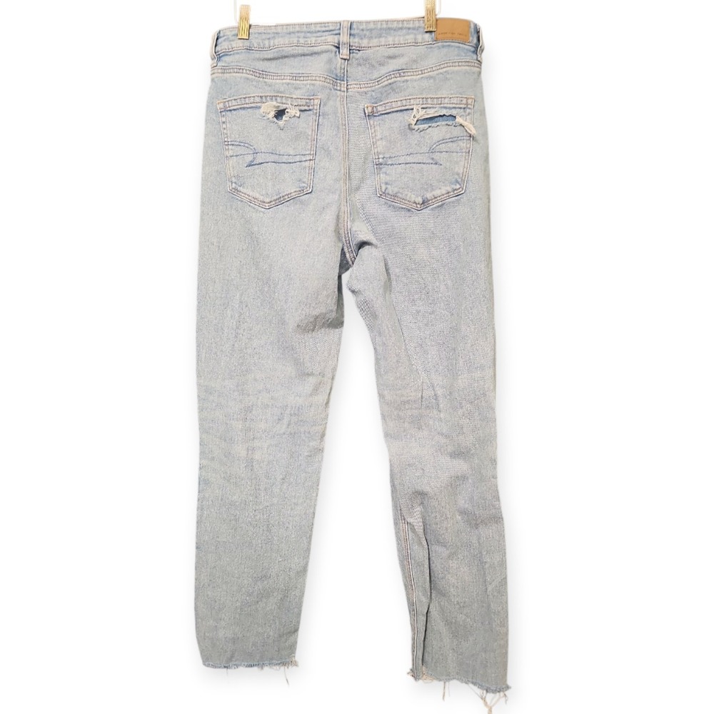 American Eagle Strigid Mom Jean Denim Size 12 Distressed Thrashed - Picture 3 of 10